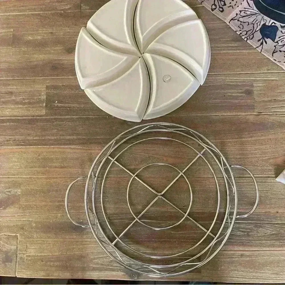 Godinger Sienna Segmented Relish Serving Tray White w Chrome Holder Charcuterie - Picture 2 of 4